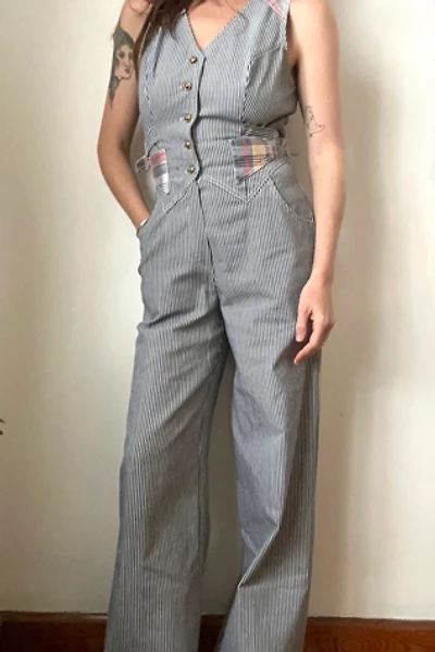 Vintage 1970s Hickory Stripe and Plaid Jumpsuit Selected by Grievous Angel Vintage