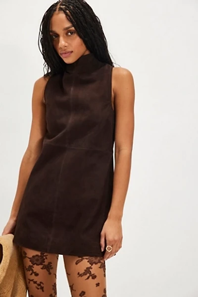 green emerald velvet dress Cognac Faux Suede Drop Waist Ruffle Hem Mini Dress main image 0