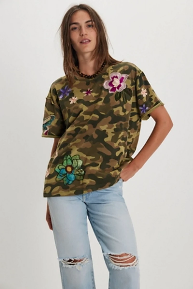 Denim and Bone Camo Applique Tee