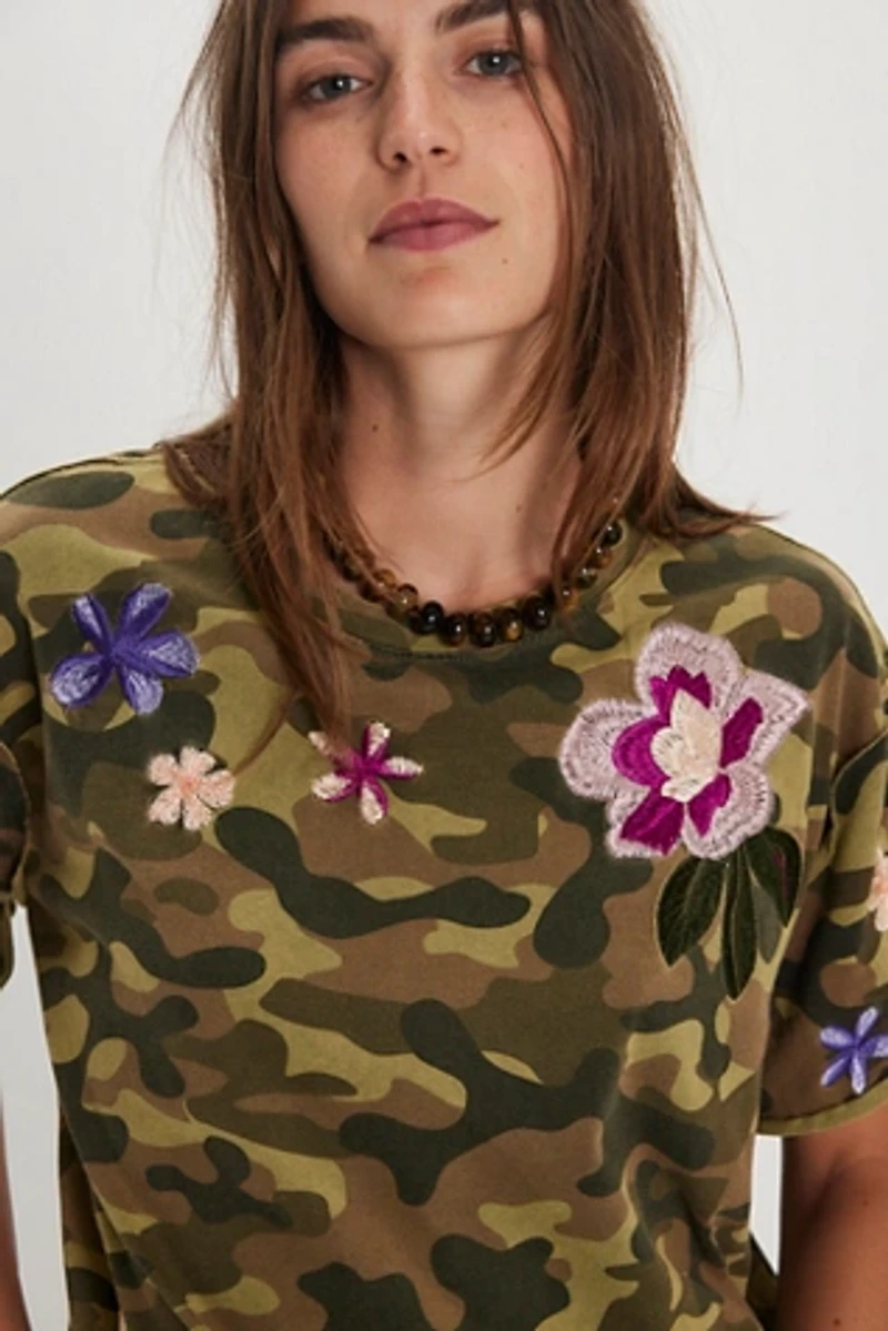 Denim and Bone Camo Applique Tee