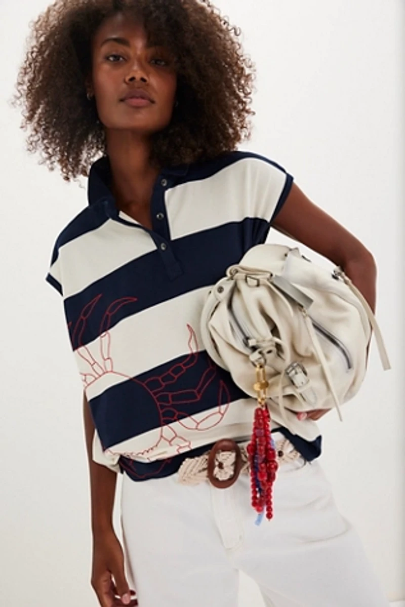 Denim and Bone Striped Crab Henley
