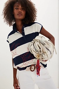 Denim and Bone Striped Crab Henley