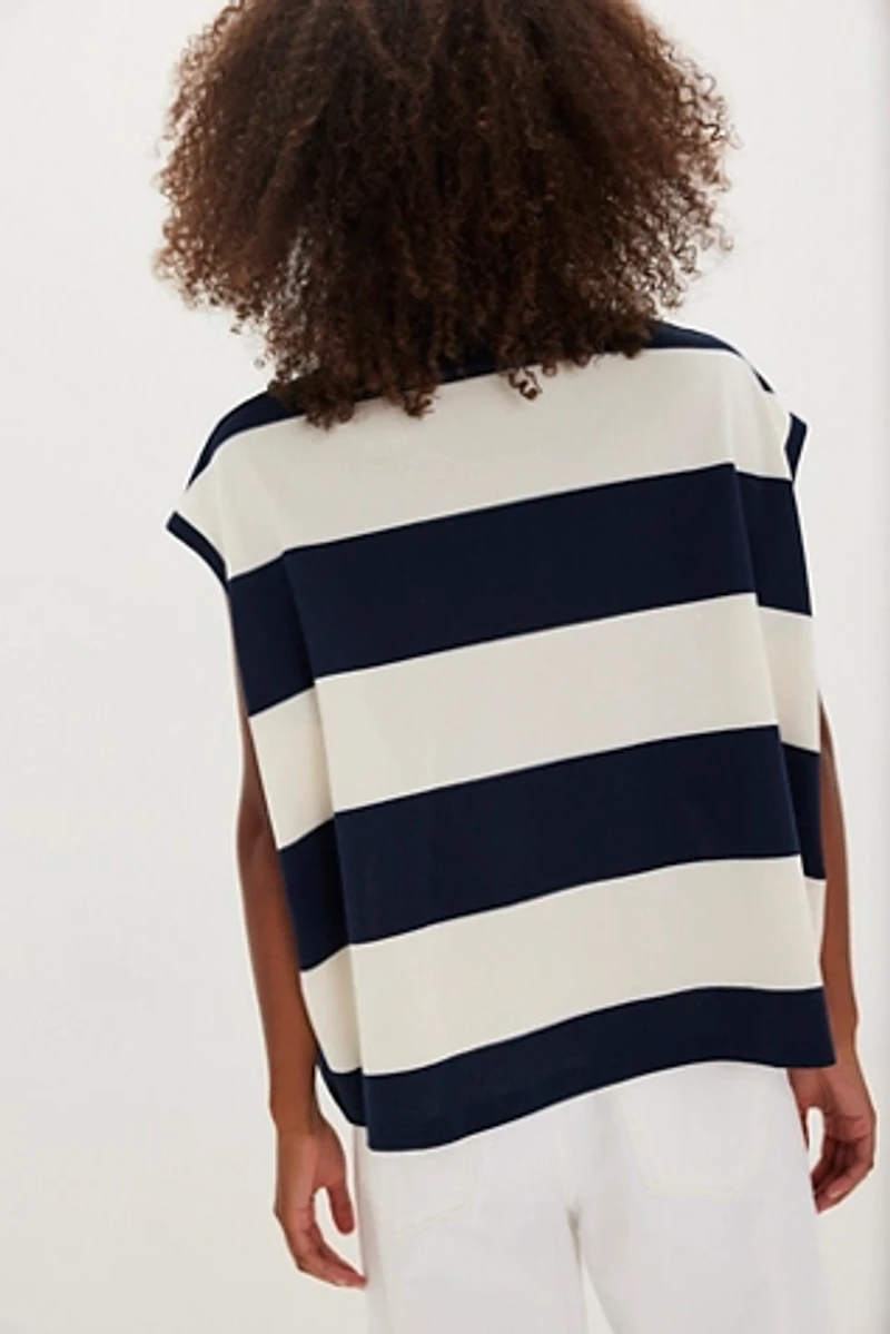 Denim and Bone Striped Crab Henley