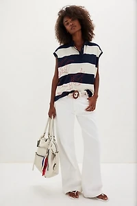 Denim and Bone Striped Crab Henley