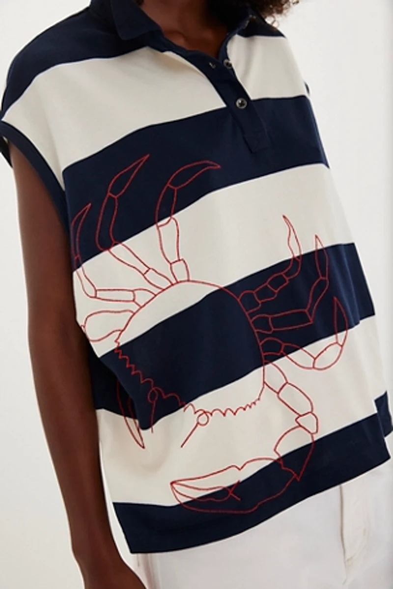 Denim and Bone Striped Crab Henley