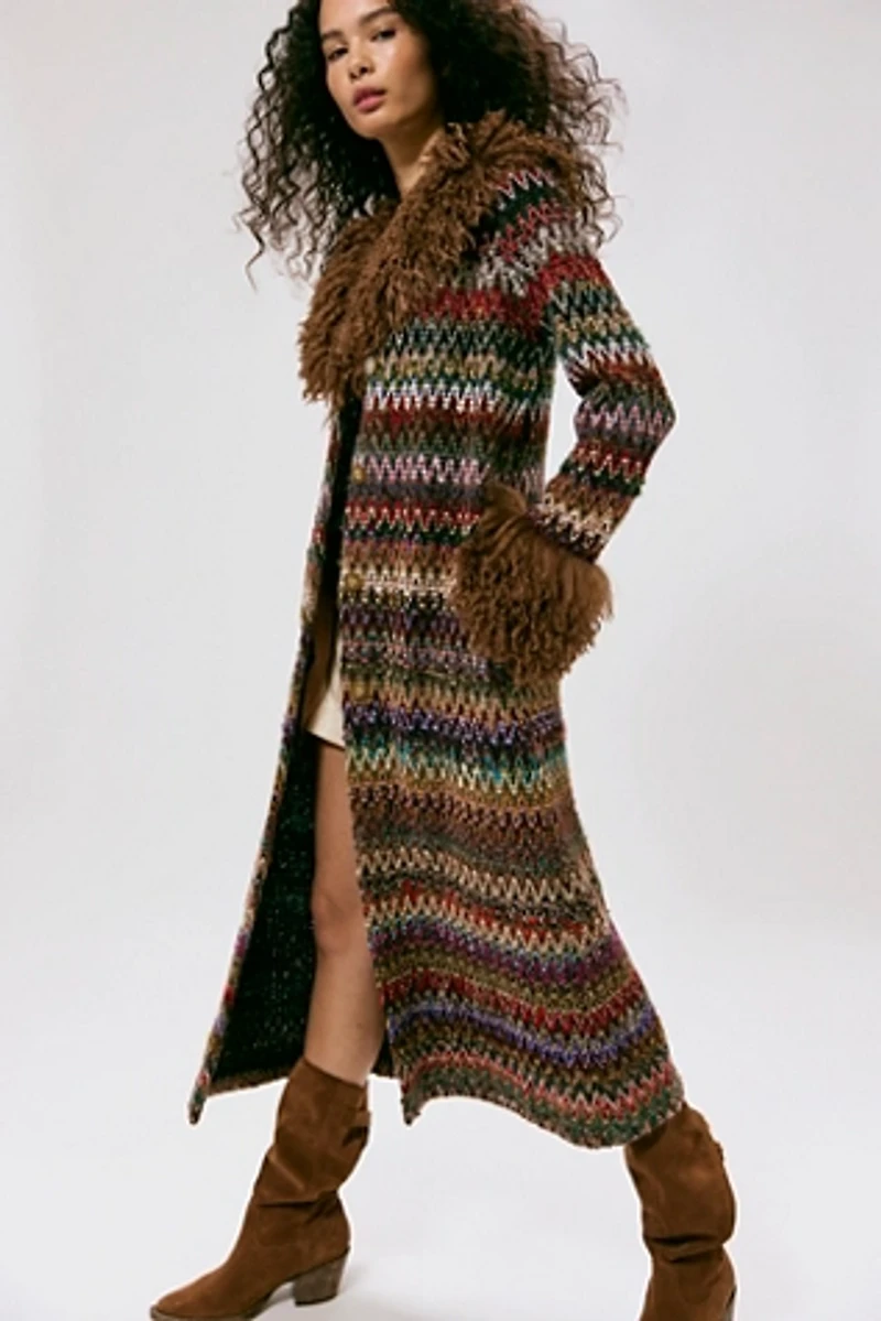 Anna Sui Faux Fur Trim Coat