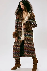 Anna Sui Faux Fur Trim Coat