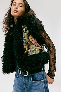 Anna Sui Tapestry Faux Fur Trim Vest