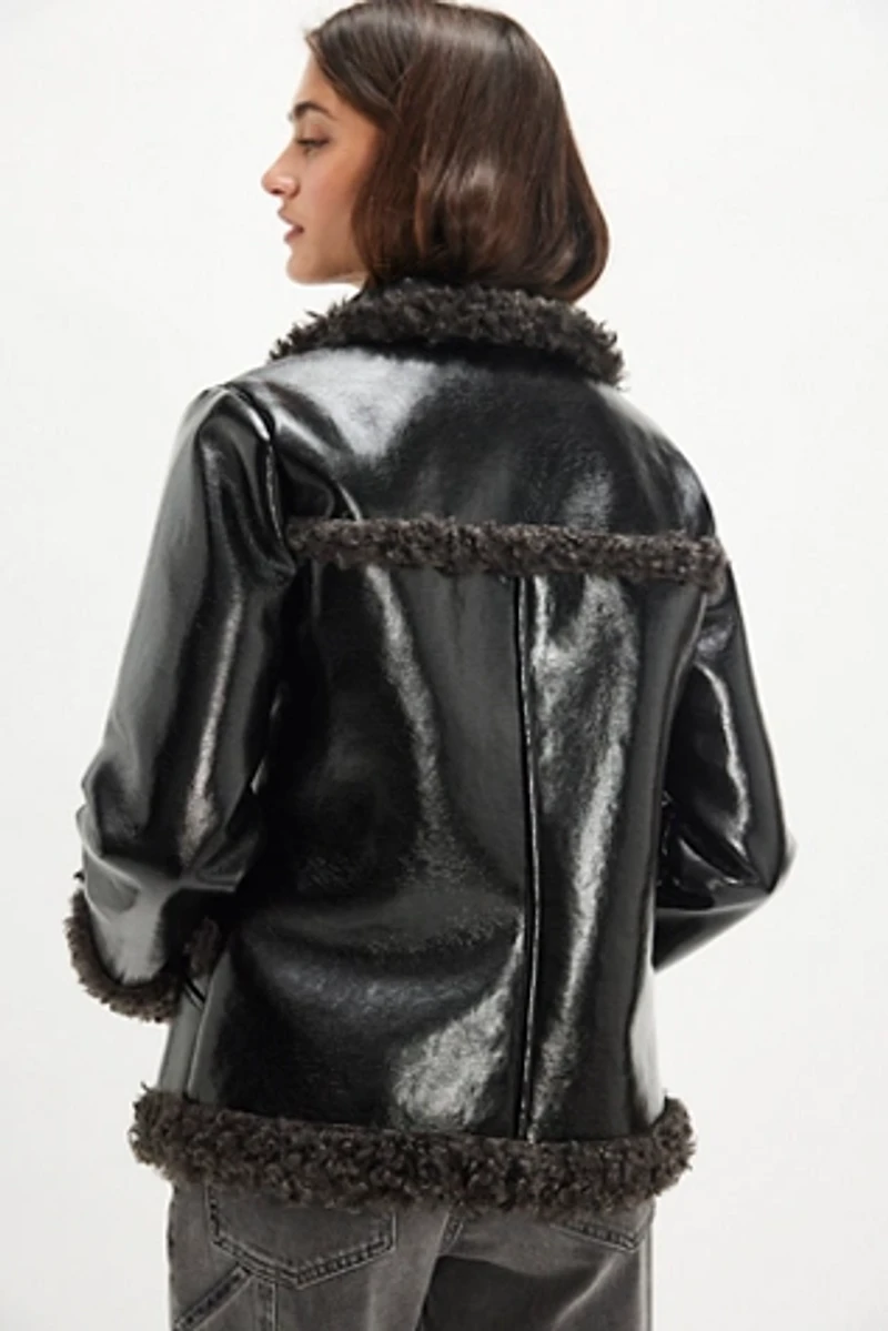 Anna Sui Faux Fur Trim Leather Jacket