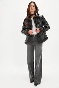 Anna Sui Faux Fur Trim Leather Jacket