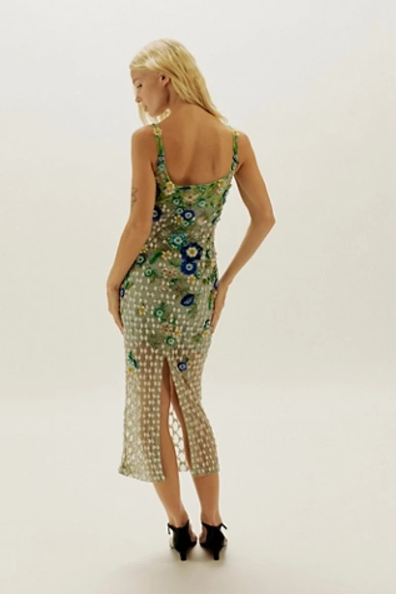 La Fuori Aurora Periwinkle Embroidered Midi Dress
