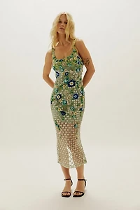 La Fuori Aurora Periwinkle Embroidered Midi Dress