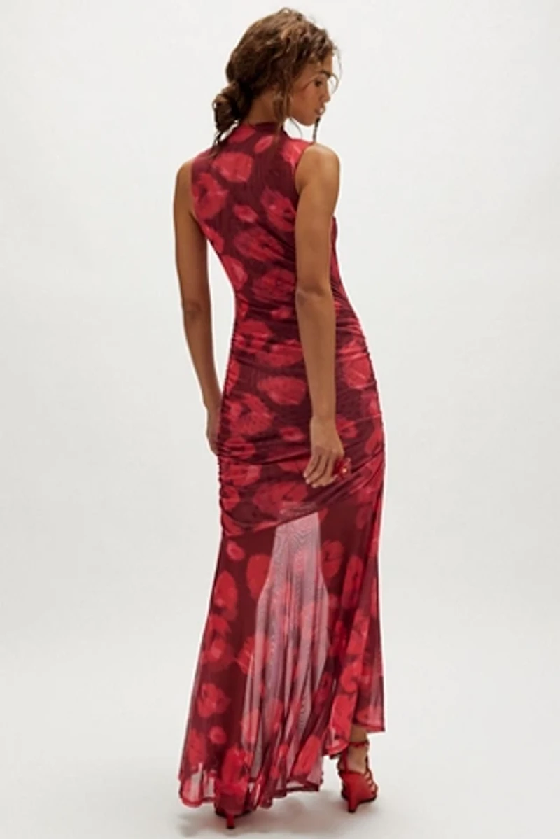 Saemdi Abstract Mesh Tank Maxi Dress