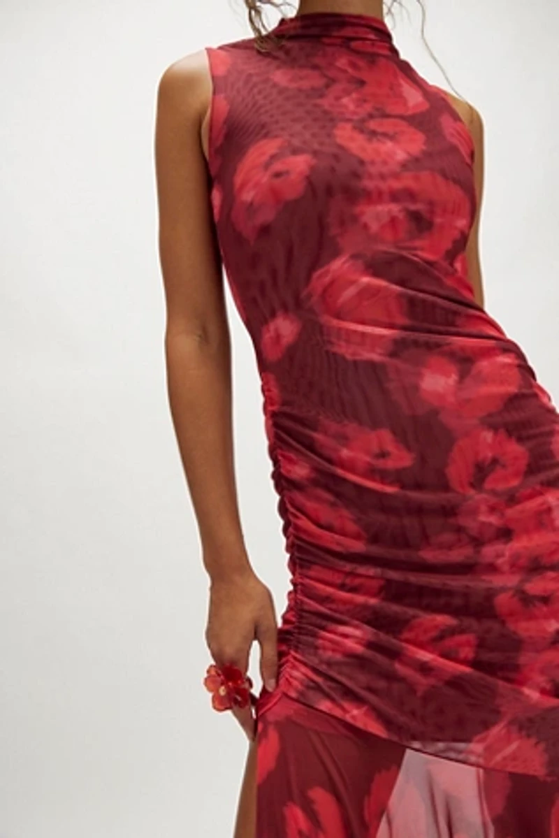 Saemdi Abstract Mesh Tank Maxi Dress