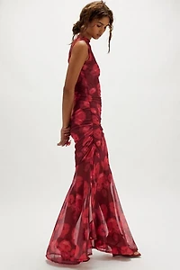 Saemdi Abstract Mesh Tank Maxi Dress