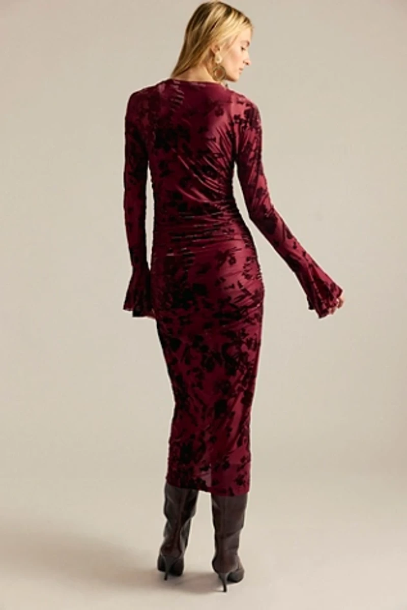 Saemdi Flocked Mesh Midi Dress