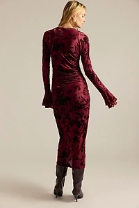 Saemdi Flocked Mesh Midi Dress