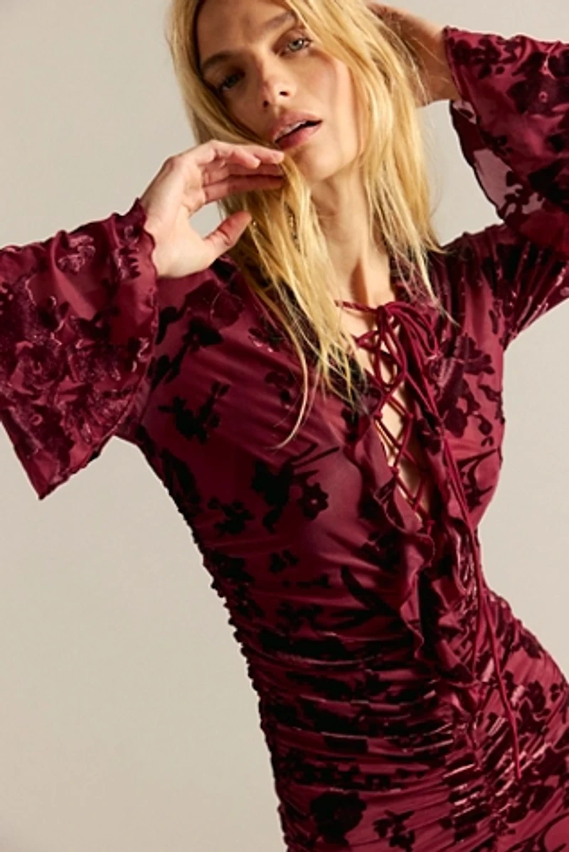 Saemdi Flocked Mesh Midi Dress