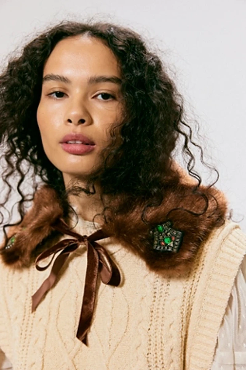 Anna Sui Faux Mink Patch Collar