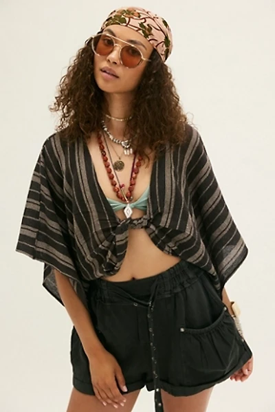 Stripe Linen Twist Front Poncho