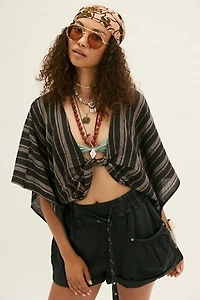 Stripe Linen Twist Front Poncho