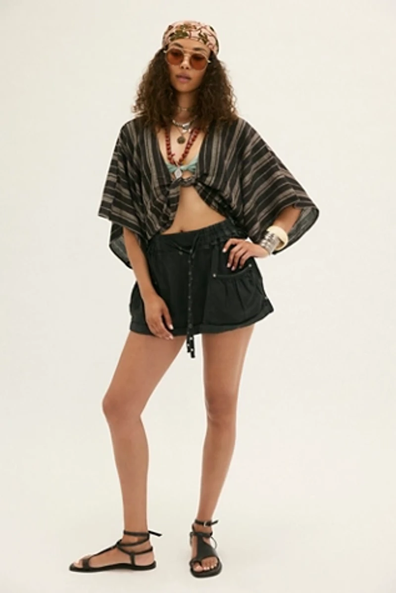 Stripe Linen Twist Front Poncho