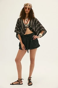 Stripe Linen Twist Front Poncho