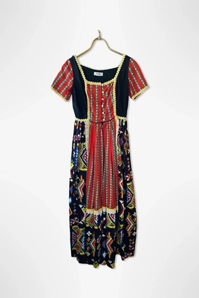 1970s Mixed Media Ikat Print Maxi Dress Selected By Ritual Vintage