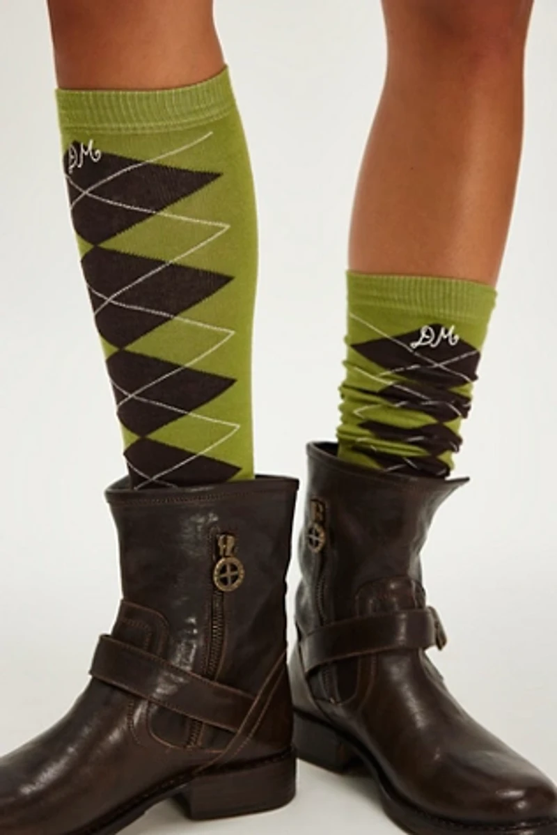 Damson Madder High Knee Argyle Socks