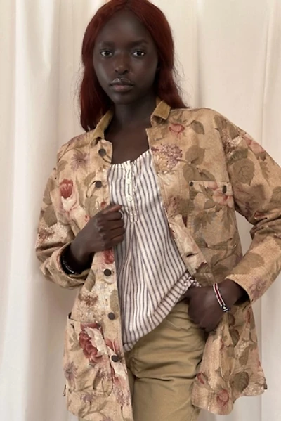 Vintage 1990's Floral Utility Barn Jacket With Corduroy Selected By Afterlife Boutique