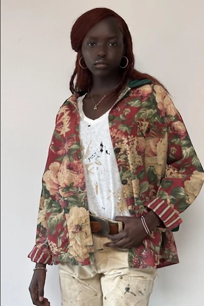 Vintage 1990's Floral Garden Barn Jacket With Velvet Selected By Afterlife Boutique