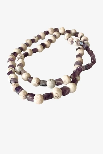 Vintage Long Amethyst And Coral Beaded Necklace Selected By Ankh By Racquel