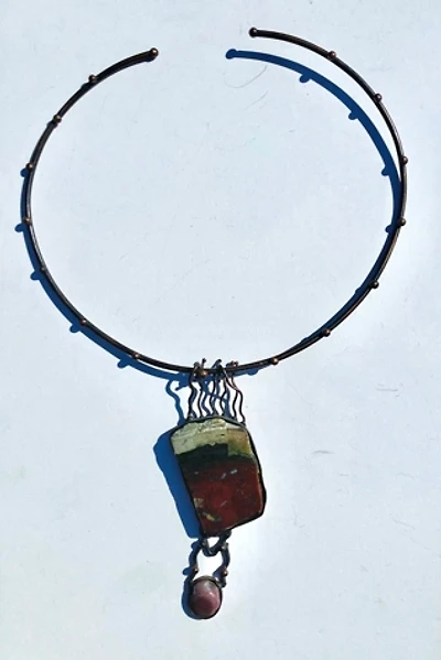 Vintage 1980s Hand Forged Brutalist Choker with Stone Selected by Cherry