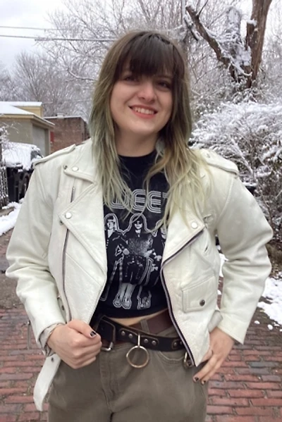 Vintage 1980s White Leather Biker Jacket Selected by Cherry