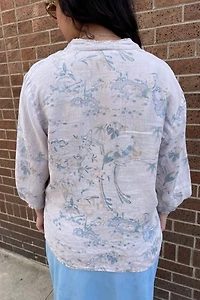 Soft Asian Floral Linen Blouse Jacket Selected by FernMercantile