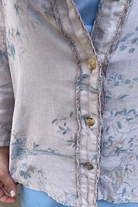 Soft Asian Floral Linen Blouse Jacket Selected by FernMercantile