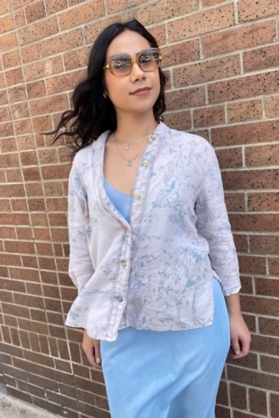 Soft Asian Floral Linen Blouse Jacket Selected by FernMercantile