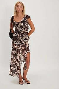 ESTHE Waterfall Frill Asymmetric Midi Dress