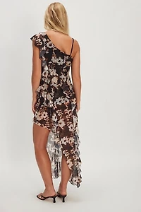 ESTHE Waterfall Frill Asymmetric Midi Dress