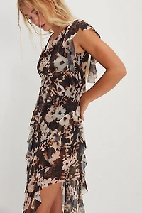 ESTHE Waterfall Frill Asymmetric Midi Dress