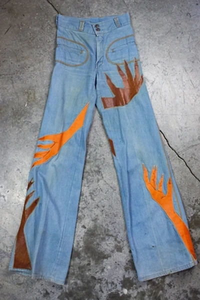 Vintage 70s Hand Print Denim Bell Bottoms Selected by Black Shag Vintage