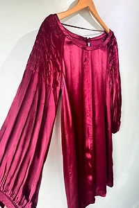 Prada Garnet Red Silk Gathered Sleeve Dress Selected by The Curatorial Dept.