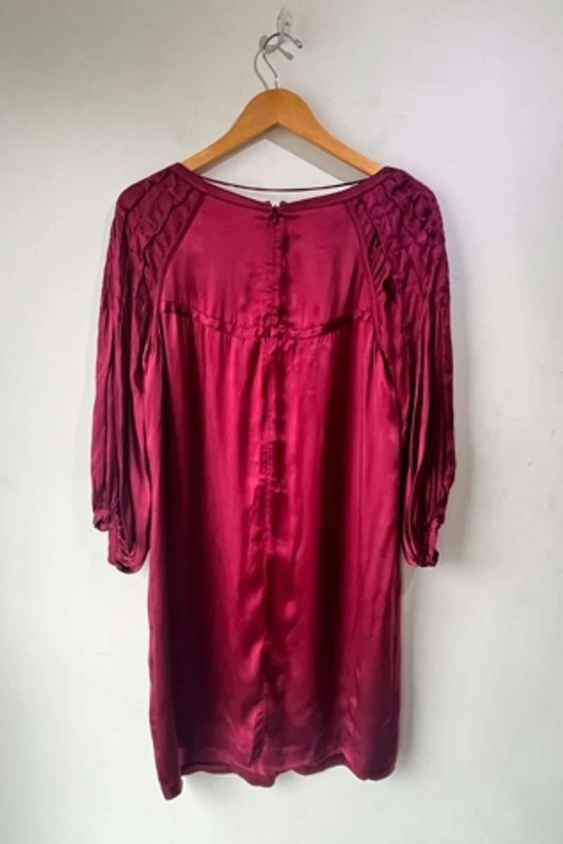 Prada Garnet Red Silk Gathered Sleeve Dress Selected by The Curatorial Dept.