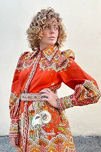 Zimmerman Orange Embellished Aries Print Dress Selected by The Curatorial Dept.