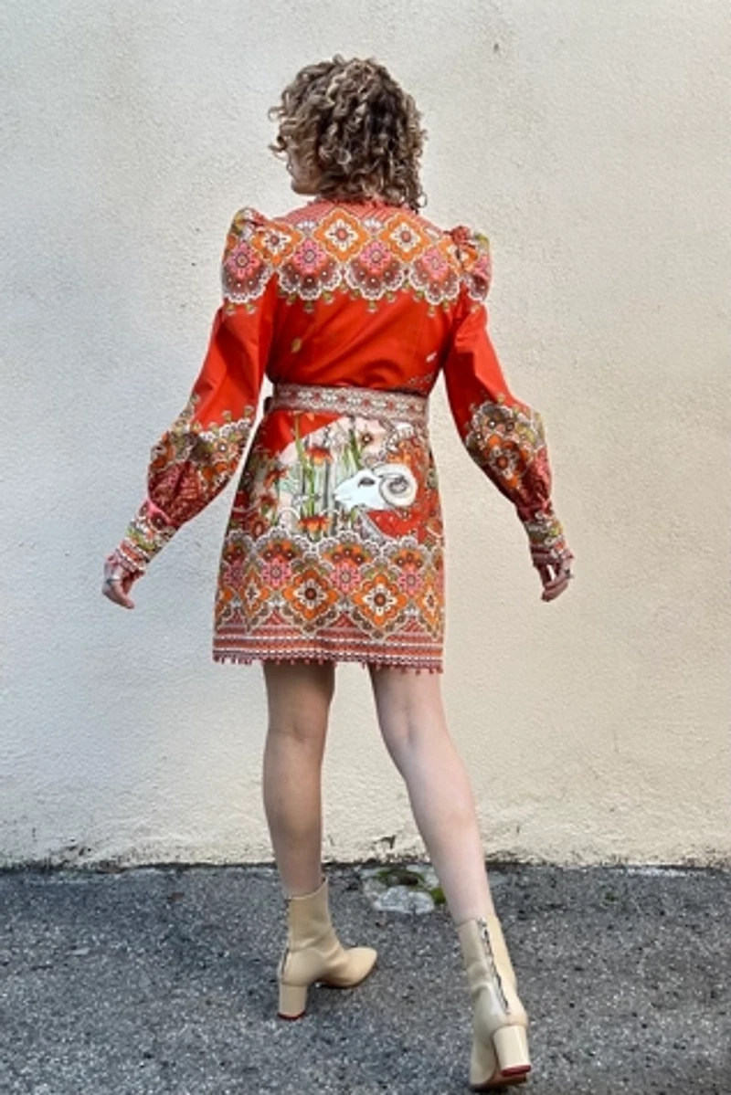 Zimmerman Orange Embellished Aries Print Dress Selected by The Curatorial Dept.