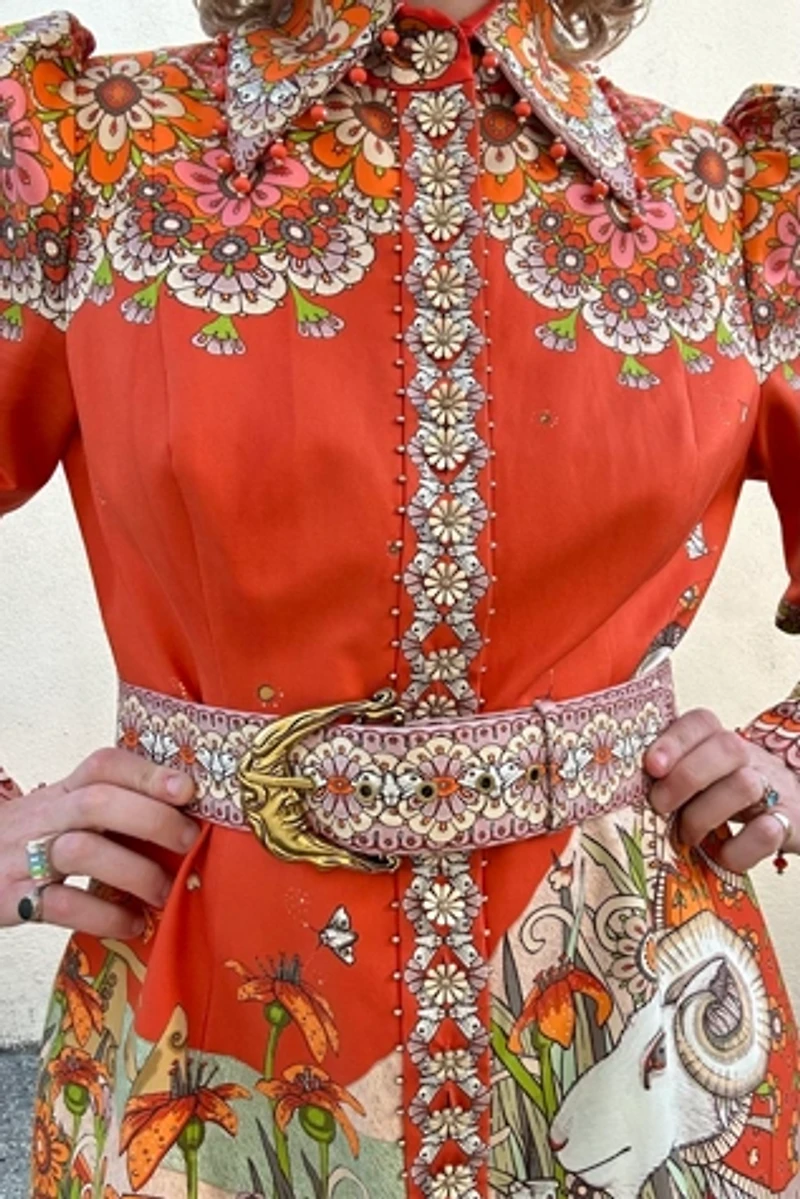 Zimmerman Orange Embellished Aries Print Dress Selected by The Curatorial Dept.
