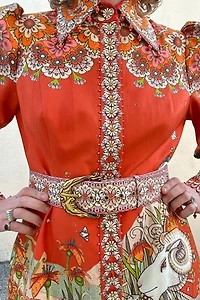 Zimmerman Orange Embellished Aries Print Dress Selected by The Curatorial Dept.