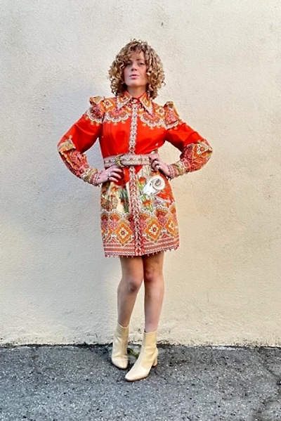 Zimmerman Orange Embellished Aries Print Dress Selected by The Curatorial Dept.