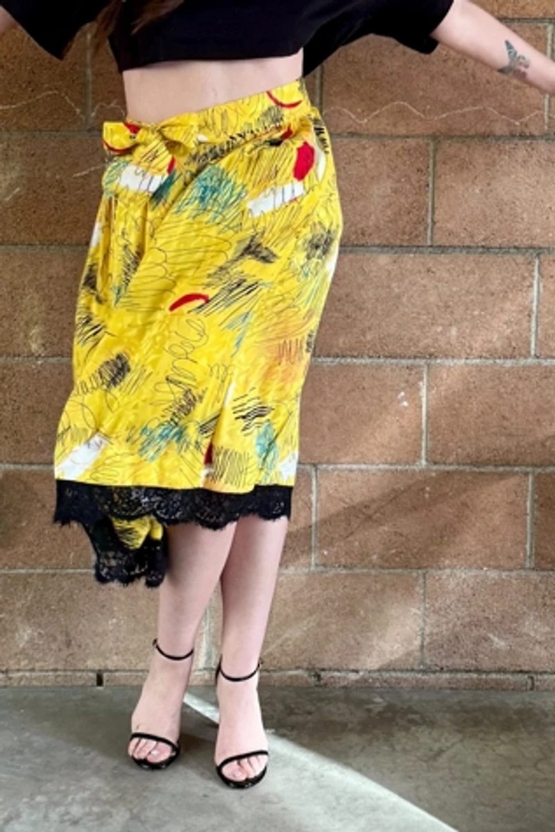 1980s Lace Trimmed Adolfo Silk Skirt Selected by Personal Choice