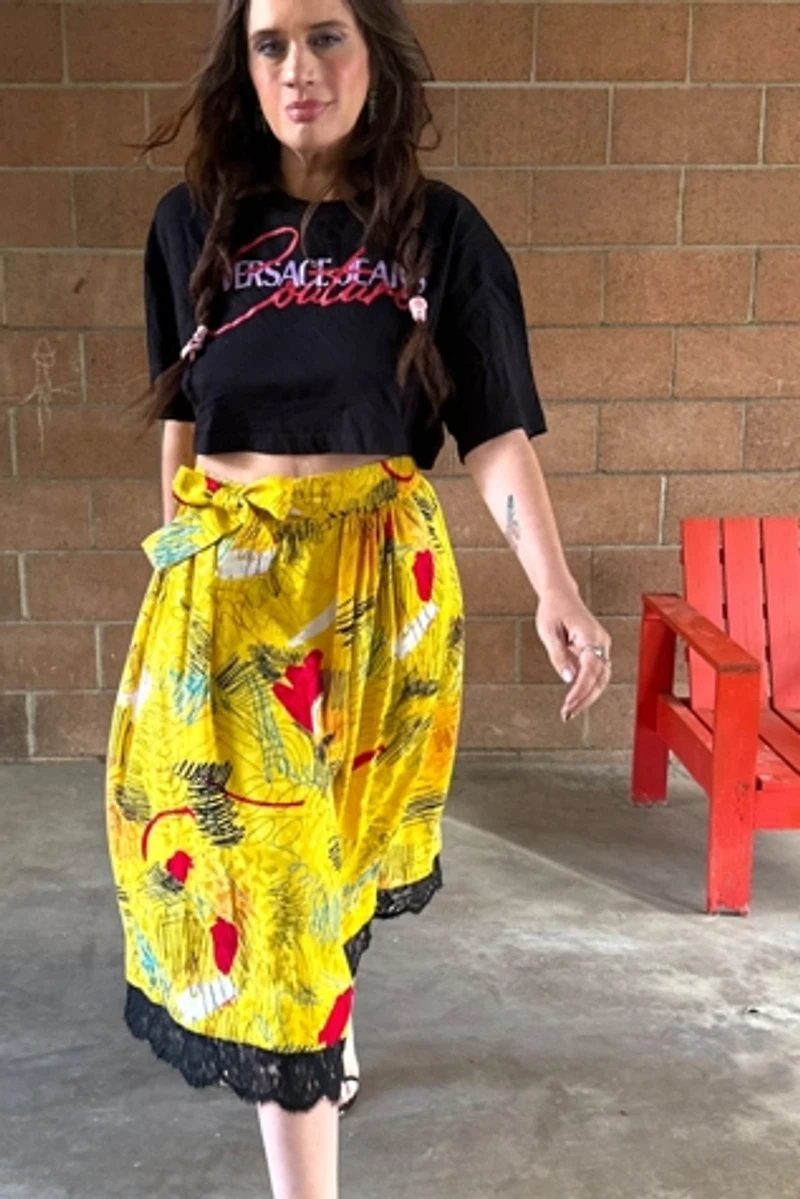 1980s Lace Trimmed Adolfo Silk Skirt Selected by Personal Choice